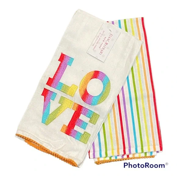 Isaac Mizrahi set of 2 Love kitchen towels - Picture 1 of 6